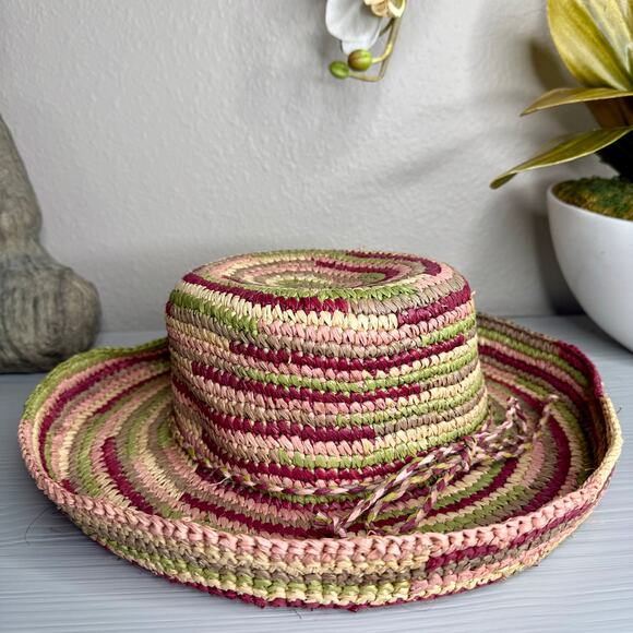 Free People hat x San Diego bucket hat straw handmade woven striped - Picture 1 of 5